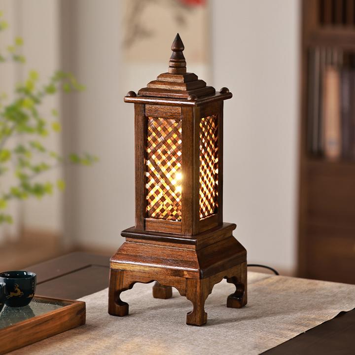 【高端实木】异丽中式风格卧室台灯泰国复古手工竹编台灯会所软装