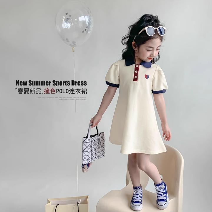 女童夏装连衣裙2025新款儿童韩版学院风Polo衫裙子女孩休闲T恤裙