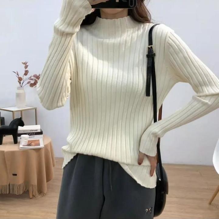 （G710）2025秋冬新款大码胖mm竖坑条保暖高弹力显瘦针织打底毛衣女