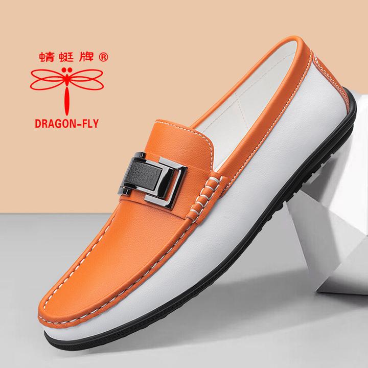 蜻蜓牌正品高档男鞋2025新款一脚蹬休闲皮鞋真皮豆豆鞋男款透气