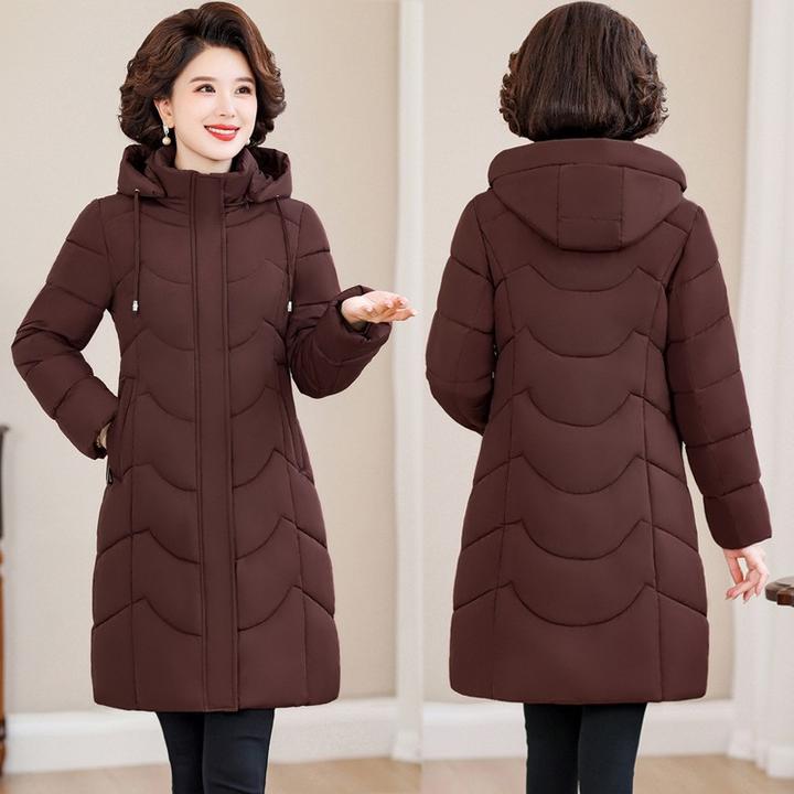 涤纶妈妈冬季棉衣外套中长款过膝羽绒棉服女士新款中老年加厚保暖