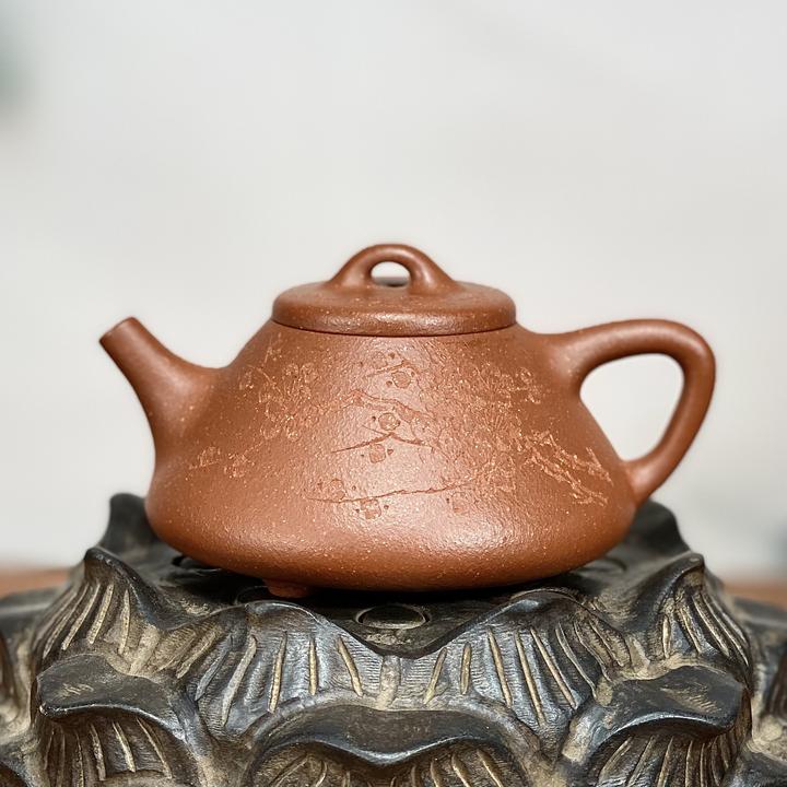 宜兴子冶石瓢小品壶100c原矿降坡泥刻梅花石瓢壶正宗正宗紫砂壶