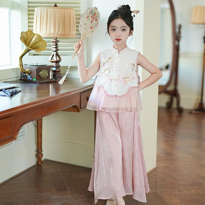 80682【桃花落】女童夏装2025夏季新款小众新中式两件套中大童套装