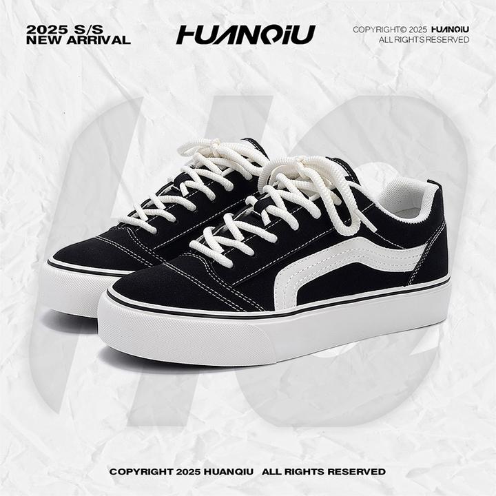 环球休闲板鞋子男款2025秋季新款黑色男鞋百搭潮鞋轻便厚底帆布鞋