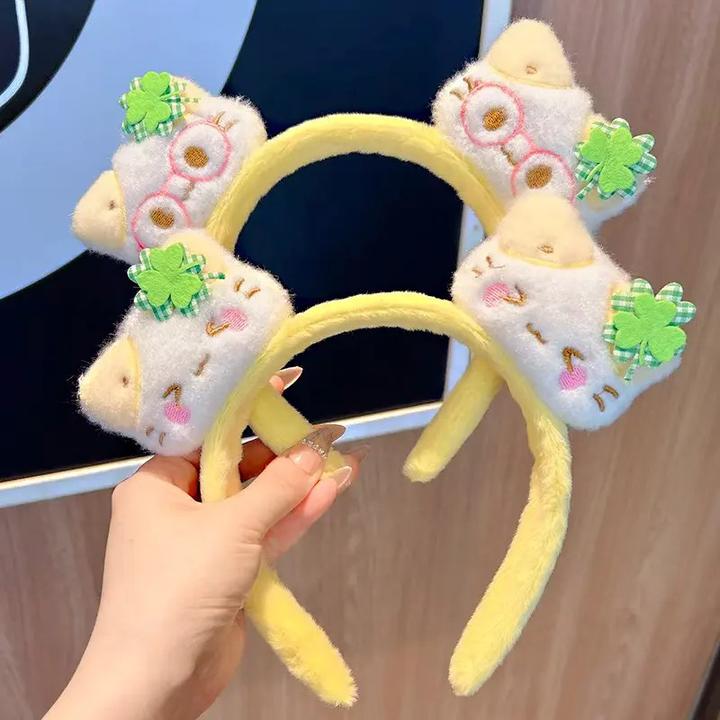 新款奶黄色发箍卡通可爱猫咪毛绒洗脸压秋冬款百搭毛茸茸头箍发饰
