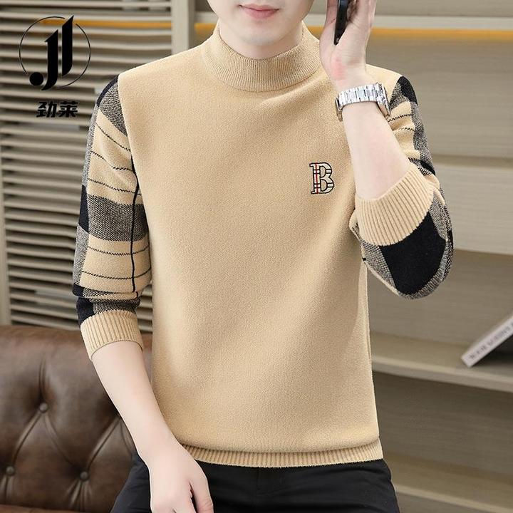 半高领毛衣男士修身潮流春秋季内搭中领针织打底衫男加厚款毛线衣