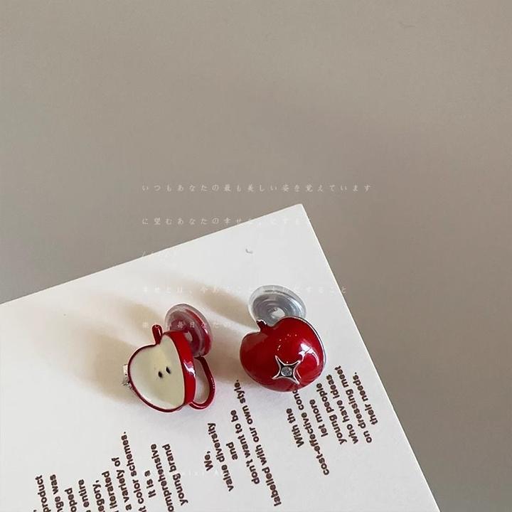 合金耳饰 安可拉红不对称苹果星芒蚊香盘耳夹女甜酷气质百搭耳饰