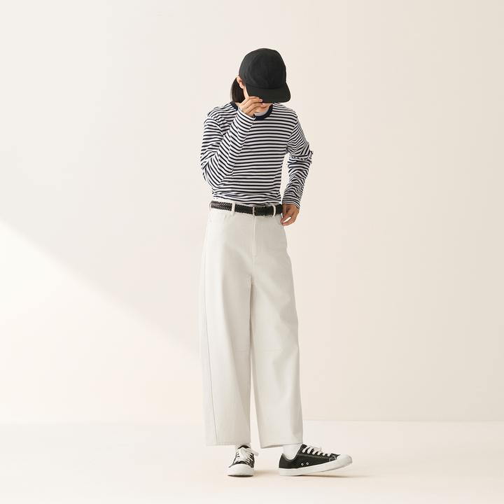 无印良品 MUJI  木棉混 牛仔桶形宽版裤秋季新品百搭宽松