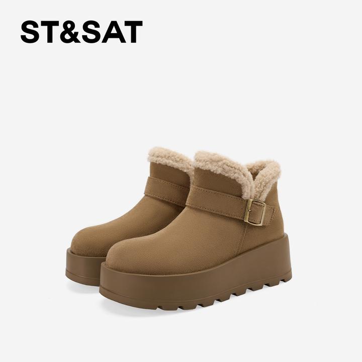 St&Sat/星期六新款舒适雪地靴英伦纯色休闲秋冬保暖厚底百搭女鞋