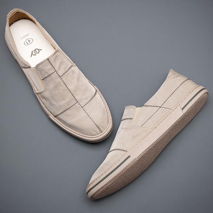 男鞋2025新款秋季透气薄款休闲鞋子男士老北京布鞋一脚蹬帆布鞋男