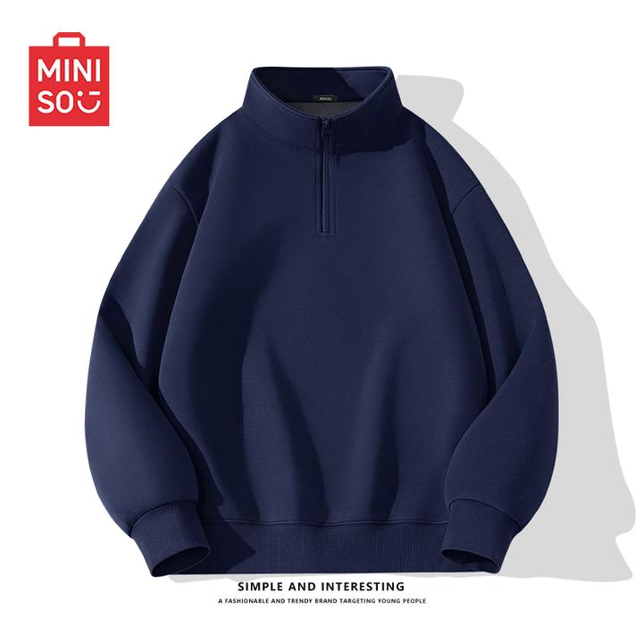 MINISO名创优品华棉半拉链卫衣男春秋休闲宽松上衣青少年重磅外套