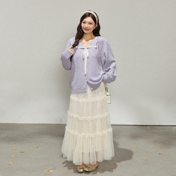 张大人【芋泥奶冻】大码女装微胖妹妹春日温柔风针织衫白蛋糕网纱裙