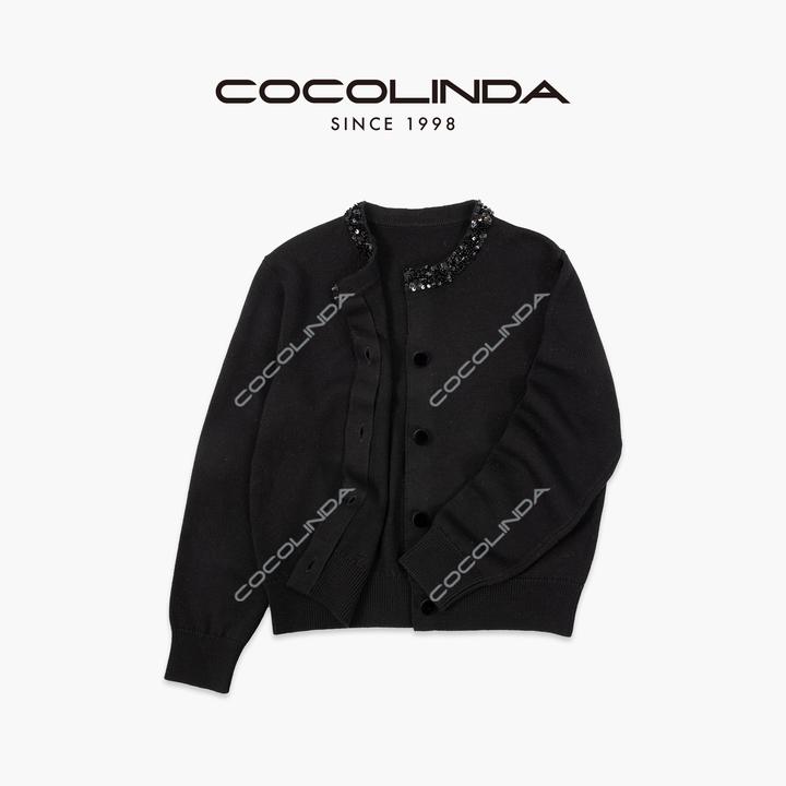 COCOLINDA|羊毛7针手工包扣珠片领重工复古老钱秋冬加厚外套S5536