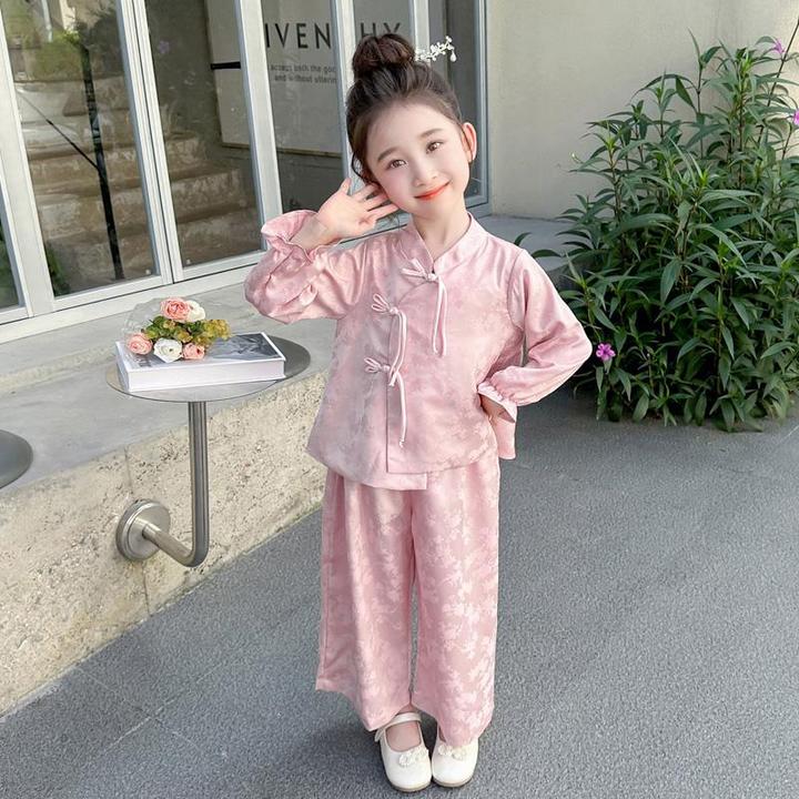 儿童新款2024春秋季新中式中国风女小童长袖套装外穿女宝宝秋装潮