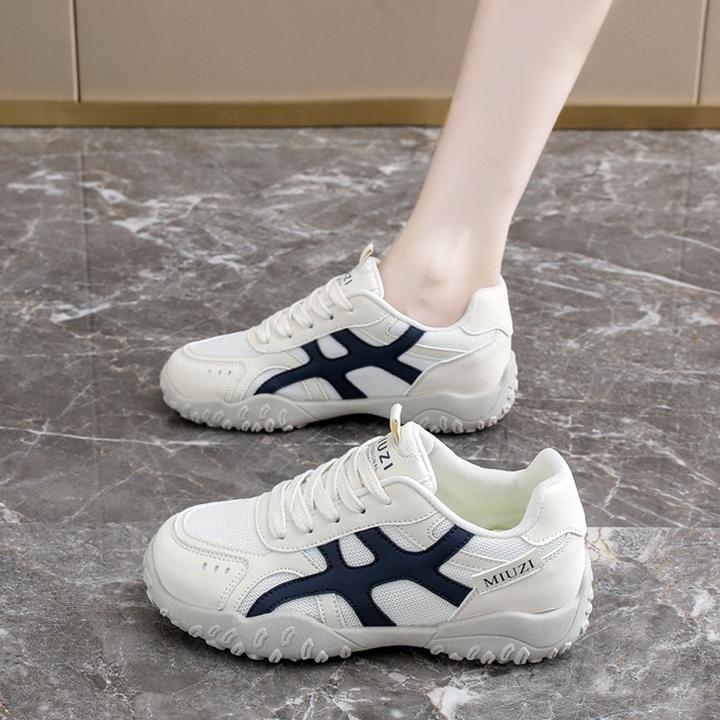 透气女鞋2025新款春秋网面厚底运动鞋时尚休闲德训鞋内增高老爹鞋