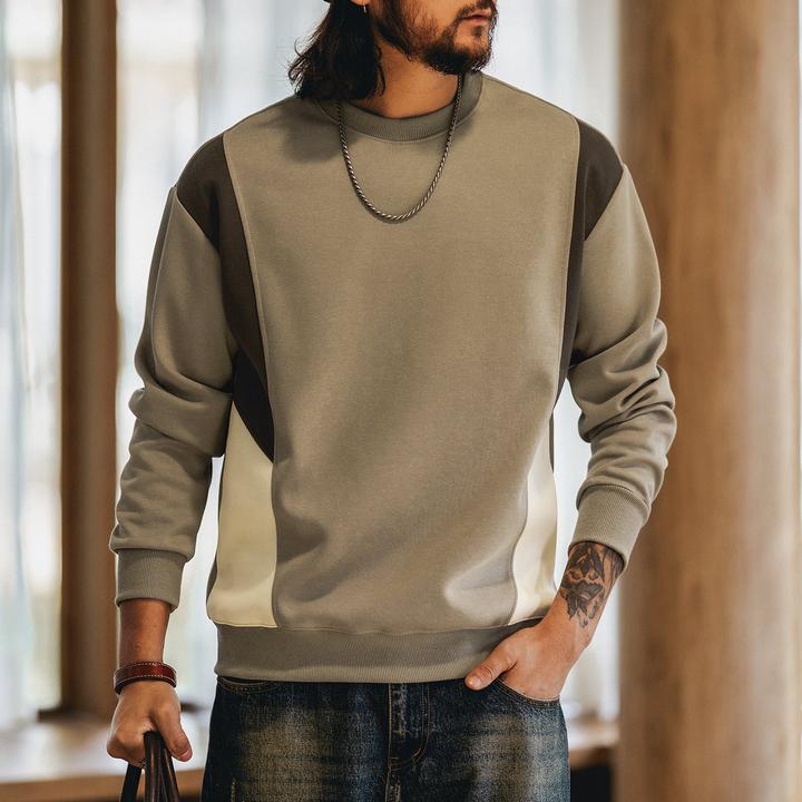 格蓝鹿美式复古300g重磅卫衣男秋冬季加绒加厚撞色拼接宽松上衣男