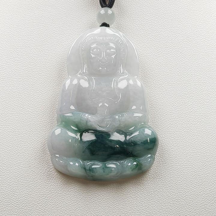 缅甸高端翡翠飘花观音吊坠糯冰种挂坠30-40男款玉观音纯天然真品