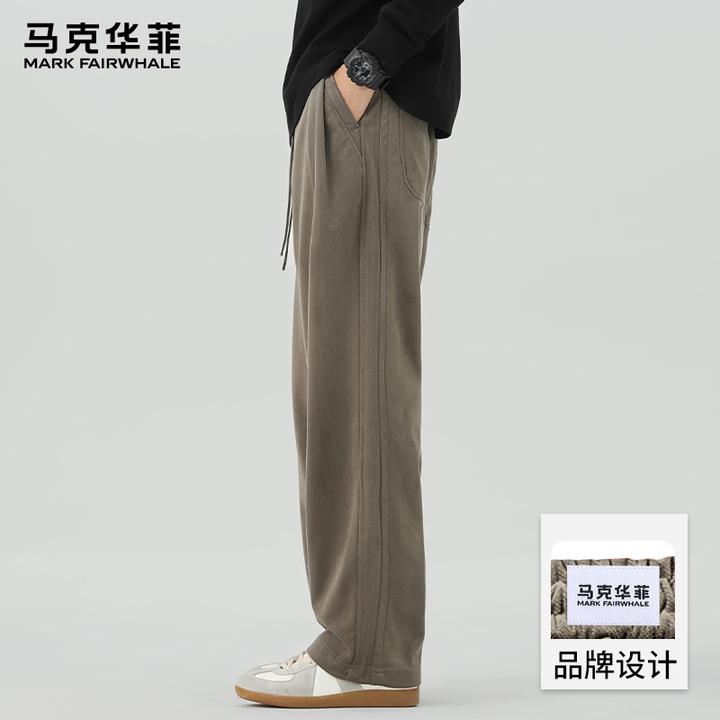 马克华菲直筒休闲裤男士美式条纹秋季新款透气宽松垂感运动长裤子