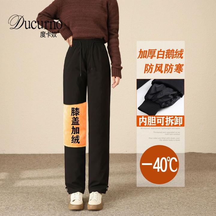 加绒加厚羽绒裤外穿冬季极寒户外保暖棉裤子男女同款可拆卸鹅绒裤