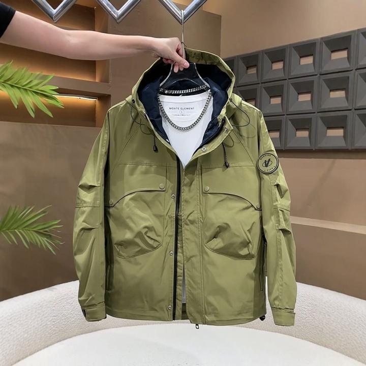 2025新款男士连帽休闲夹克时尚潮流百搭青年户外冲锋衣外套上衣