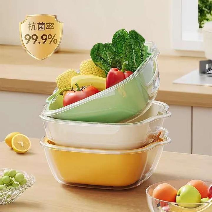 双层沥水篮厨房家用洗菜盆塑料洗水果蔬菜篓淘菜盆厨房小工具套装