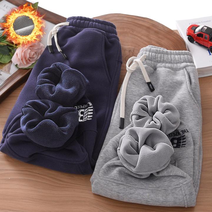 男童加绒裤子秋冬季2025新款中大童男孩奥粒绒加厚儿童刺绣运动裤