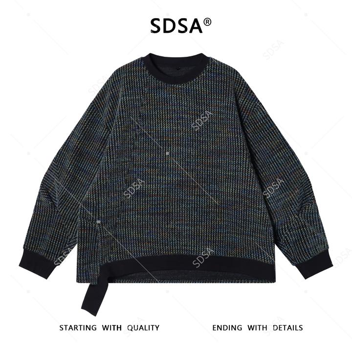SDSA秋冬新款痞帅男装美式撞色不规则设计圆领针织卫衣宽松百搭
