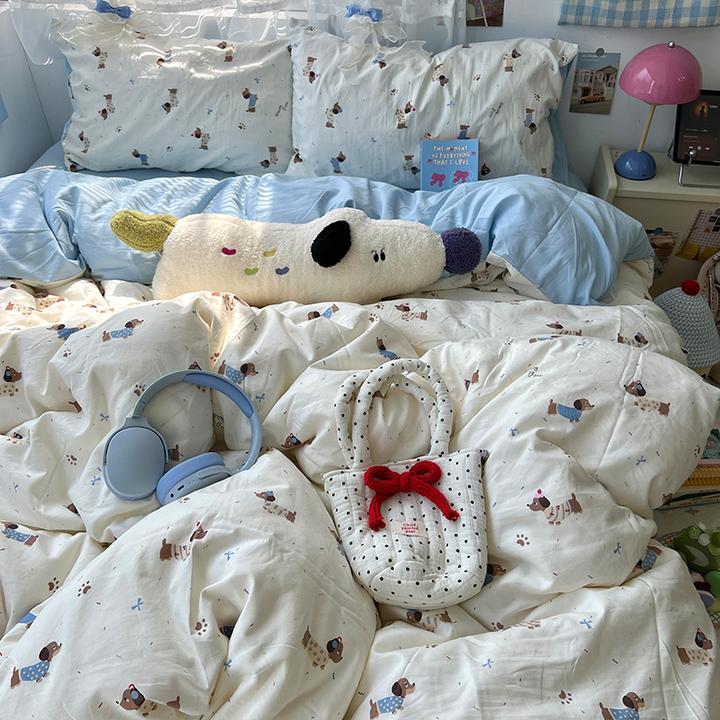 双层纱床单被套四件套学生宿舍三件套亲肤柔软卡通可爱套件床笠款