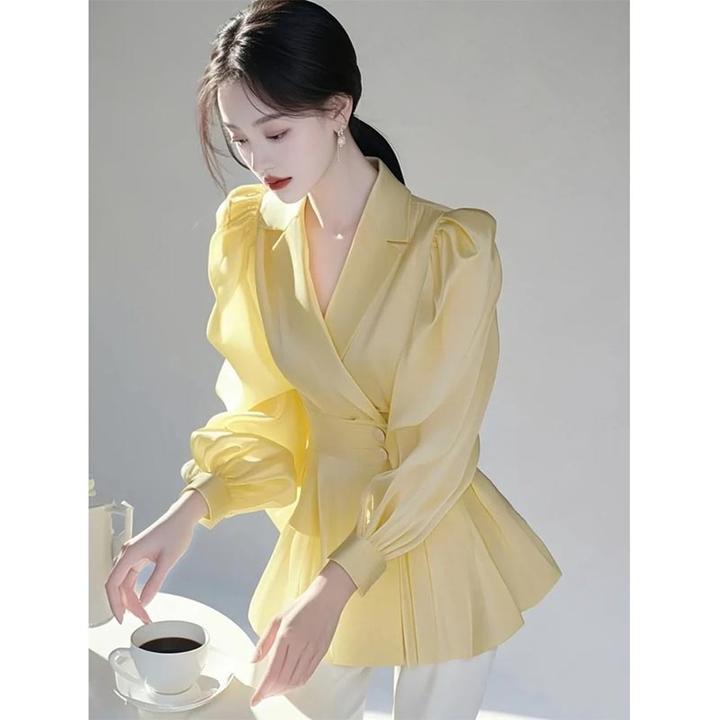 高级感气质收腰纯色衬衫女2025年春季新款法式设计感显瘦长袖上衣