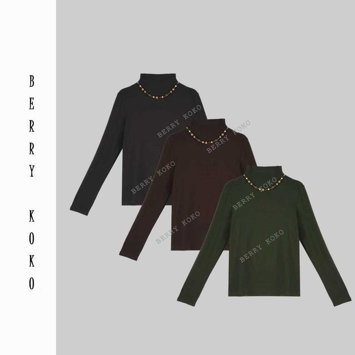 【MISSKO】 复古磨毛休闲时尚加厚高弹百搭显瘦半高领T （带项链）T36