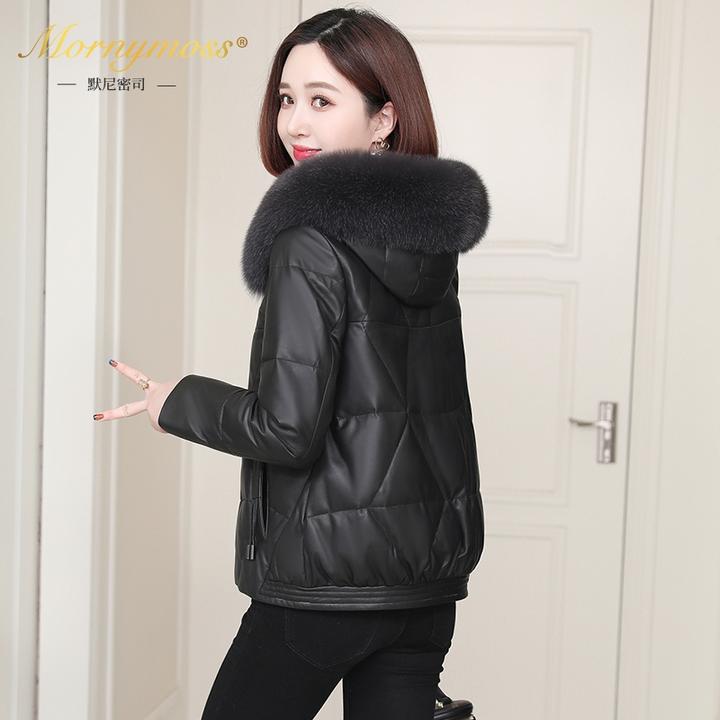 默尼密司品牌皮衣真皮羽绒服女冬季新款休闲连帽头层绵羊皮夹克外