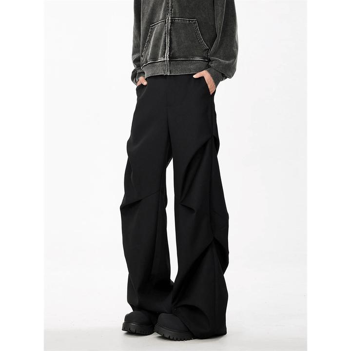 美式复古小众褶皱拖地微喇休闲裤高级感宽松直筒垂感黑色西裤男