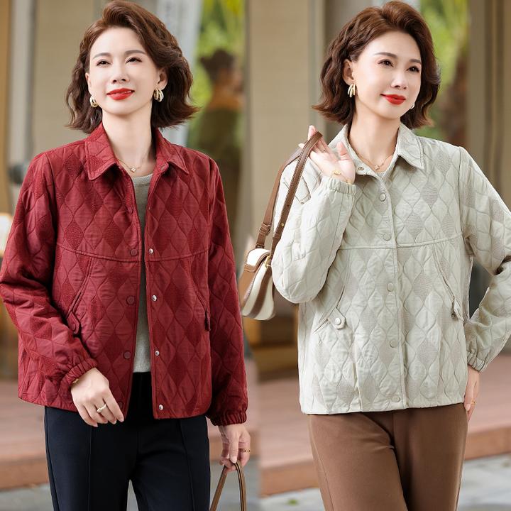 妈妈秋装休闲翻领外套2025新款50多岁中老年夹克衫女春秋洋气上衣