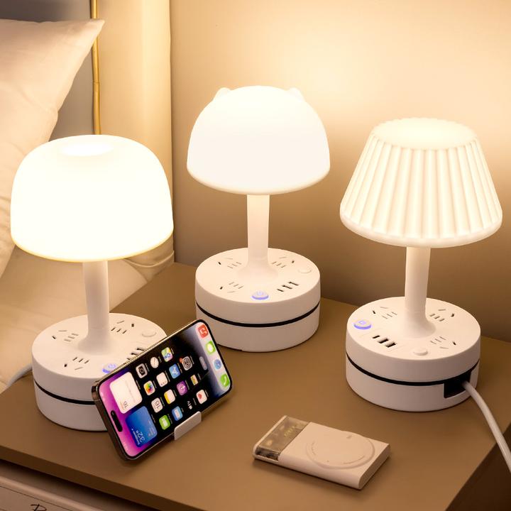 创意台灯插座家用卧室床头灯轻奢高级感小夜灯柔光调光护眼睡眠灯
