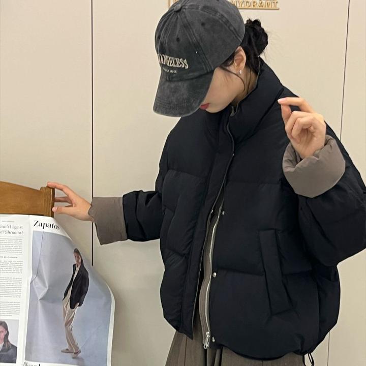 韩版立领短款面包服女2024冬季简约时尚加厚棉服小个子休闲外套潮