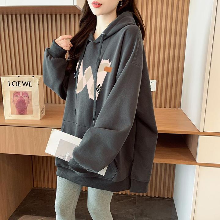 大码女装连帽开叉口袋卫衣外套女春秋款休闲宽松ins潮牌显瘦上衣