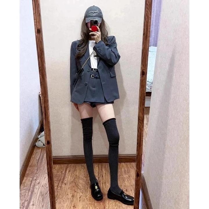 学院小香风西装套装裙女早秋穿搭韩系休闲宽松廊形外套半裙两件套
