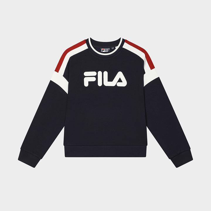 Fila/斐乐【复古拼色套头卫衣】撞色条纹圆领宽松上衣F61W549298A