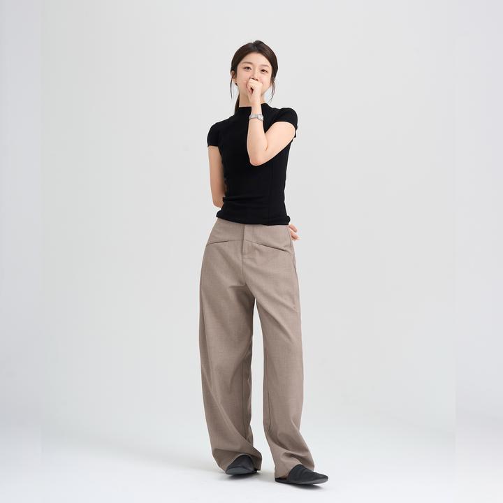 Multi Math雅痞弧裤/秋冬厚高级感女宽松弯刀阔腿通勤休闲西装裤