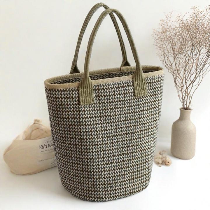 文艺编织包包手提包新款水桶上班手提袋外出拎包便当高颜值通勤包