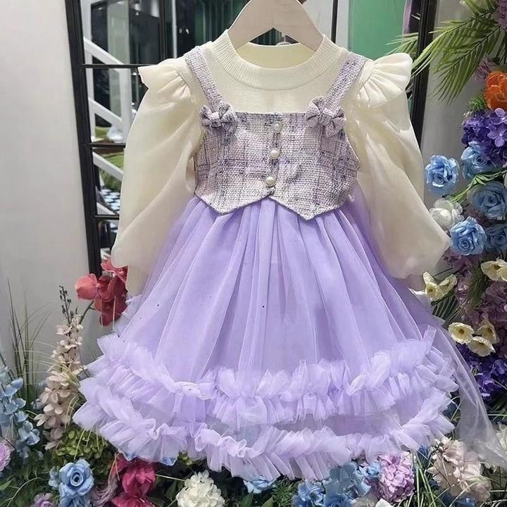 2025春秋季1532新款假两件小香风公主裙小女孩长袖洋气气质蓬蓬裙