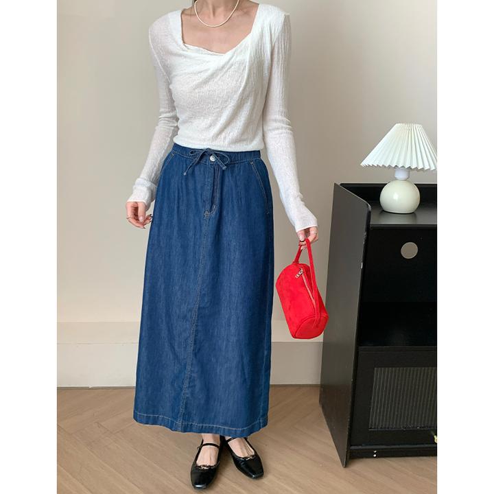 CKOUCCOO/扣蔻｜雅家同款｜长绒棉水洗复古牛仔半身裙女通勤直筒裙
