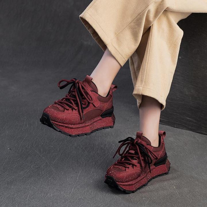 西班牙水钻透气网面运动鞋2025夏新款厚底老爹鞋休闲轻奢女鞋