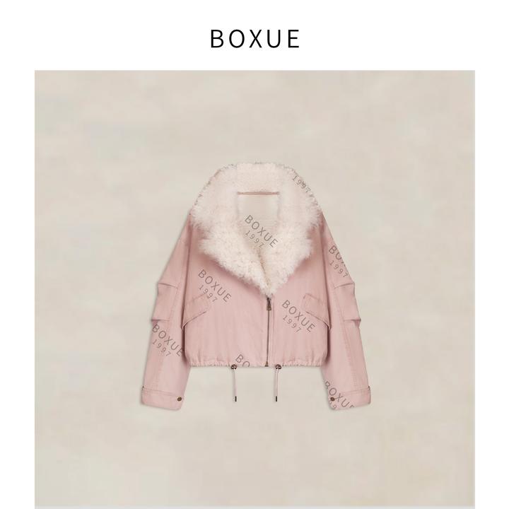 BOXUE“初蝶小姐”2025冬羊羔毛领皮毛一体90白鹅绒服#251030YR6175