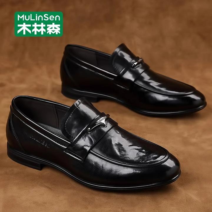 木林森一脚蹬小皮鞋男款懒人尖头韩版潮发型师英伦布洛克商务正装