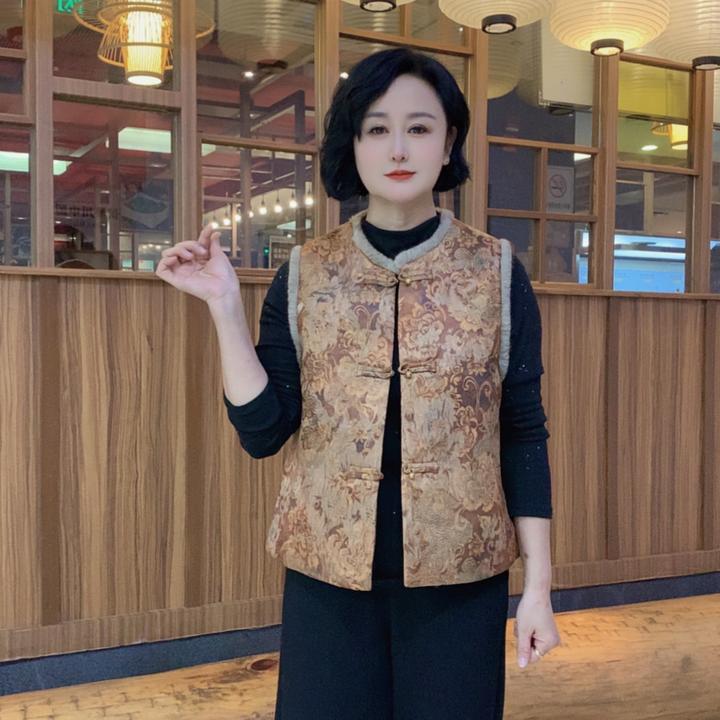 秋冬新款复古中国风宽松保暖休闲减龄中老年妈妈装马甲