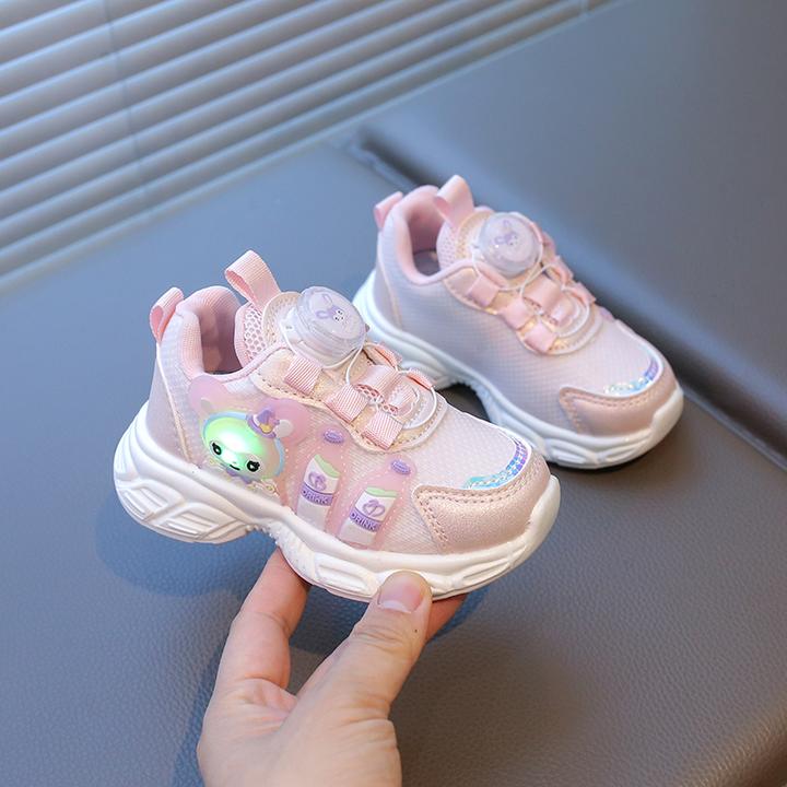 2025新款库洛米带灯公主鞋女童鞋子网面透气旋转扣春秋婴幼儿学步
