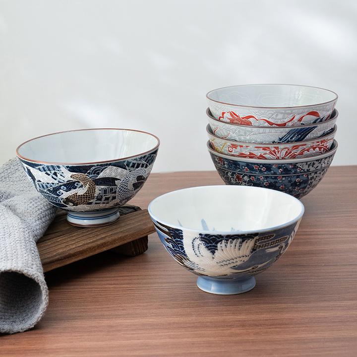 【中号】美浓烧日本进口陶瓷饭碗家用日式浮雕吉祥纹高颜值碗餐具