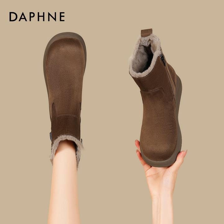 达芙妮新款美拉德复古港风时尚百搭厚底增高防滑加绒加厚舒适短靴