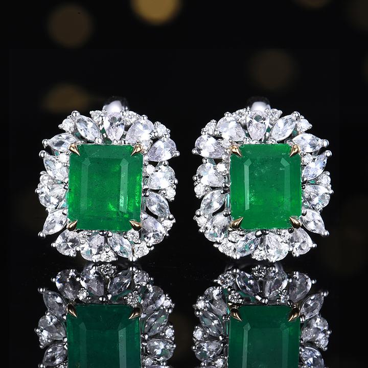 精致优雅风18K金镶嵌天然祖母绿耳钉经典时尚简约